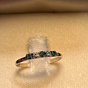 Five Stone Emerald and Diamond 14KT Yellow Gold Ring - Size 6
